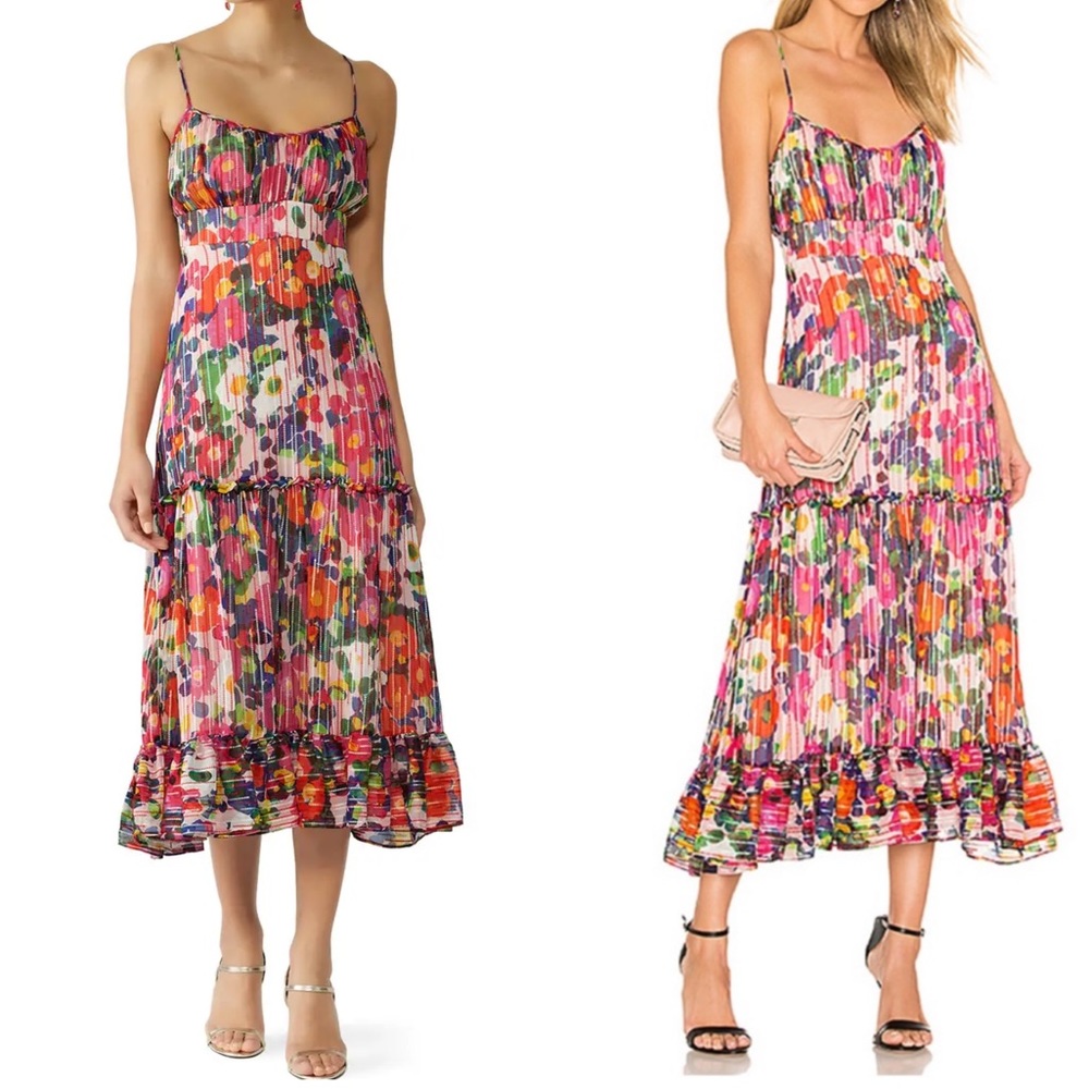 SALONI Bella Silk Blend Floral Midi Dress Pink Size 0
